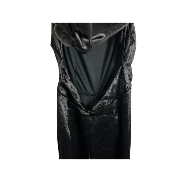 Lulus Joyful Blk Rippled Satin Tie-Back Jumpsuit  Size S  Going Out  Date Night - Picture 7 of 12